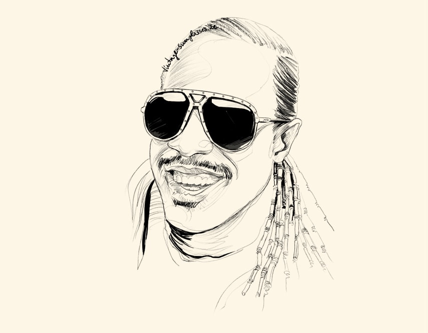 Stevie Wonder with Alpina M1 sunglasses from the 80s