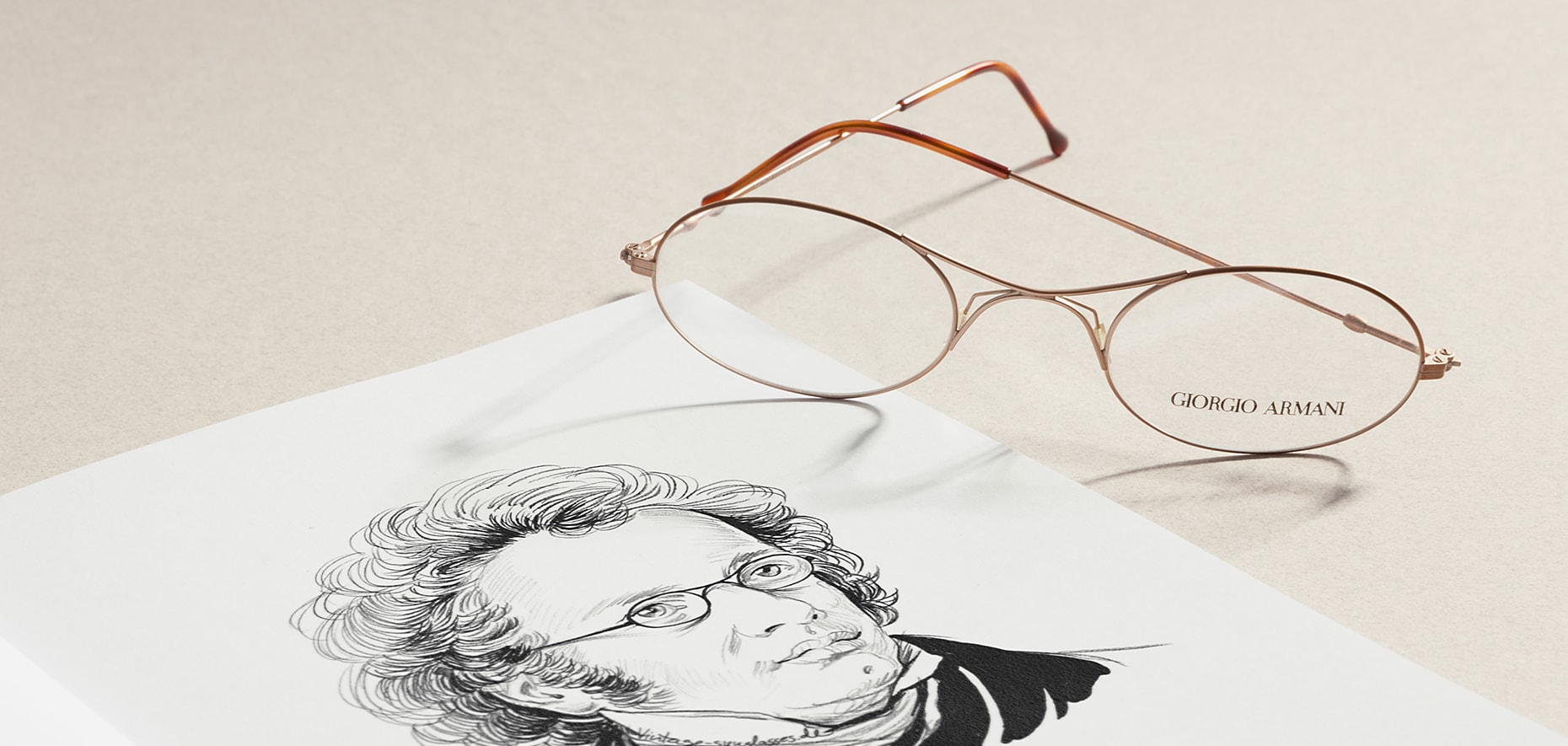 Vintage glasses by Giorgio Armani with a portrait of Schubert