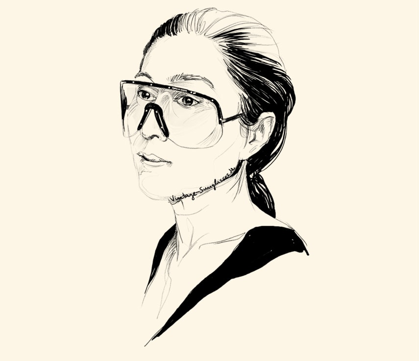 Yoko Ono with vintage Porsche sunglasses model 5620