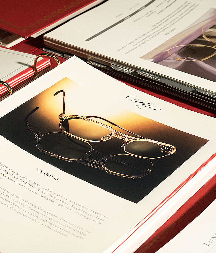 Vintage catalogue with Cartier gold platet glasses from the 80s (detail)