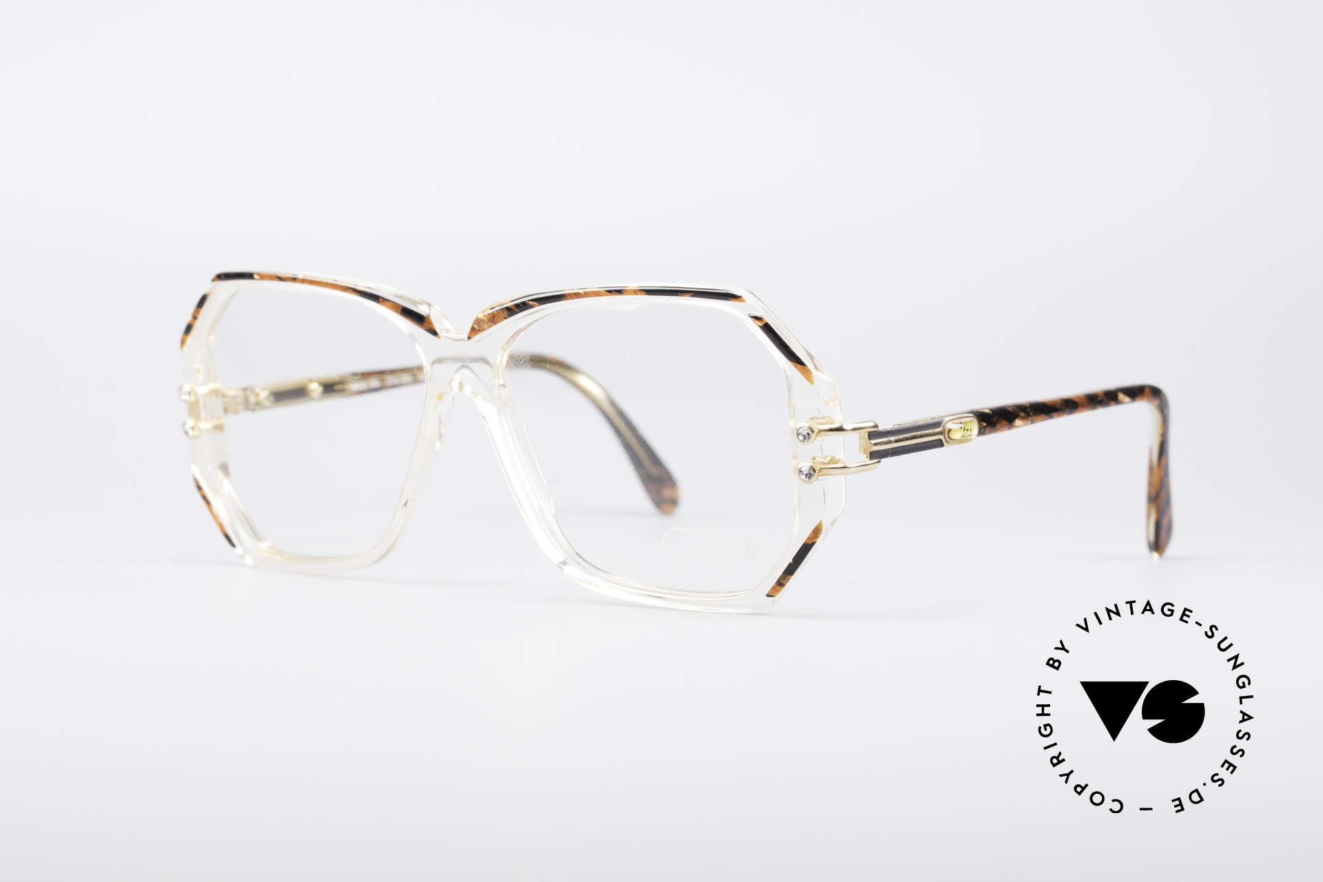 Cazal 169 Vintage Designer Frame, crystal clear frame with root-wood coloured rims, Made for Women