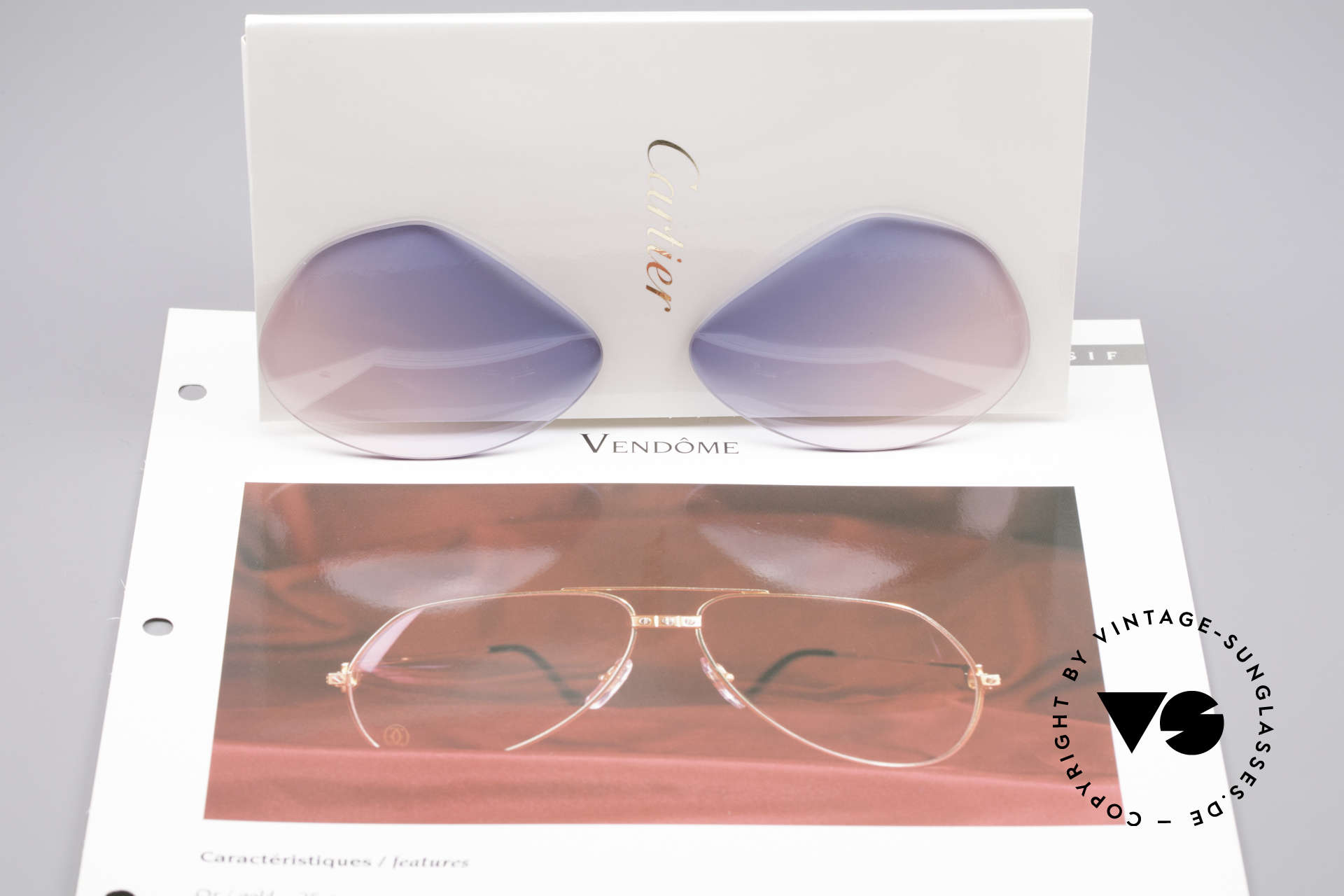 Cartier Vendome Lenses - L Sun Lenses Blue Pink Gradient, fancy tint = gradient from sky-blue (baby-blue) to pink, Made for Men