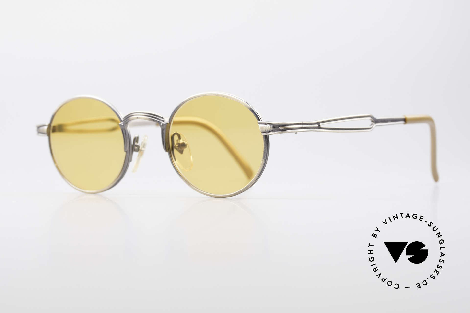 Jean Paul Gaultier 55-7107 Round Vintage Sunglasses, fancy orange sun lenses (also wearable at night), Made for Men and Women
