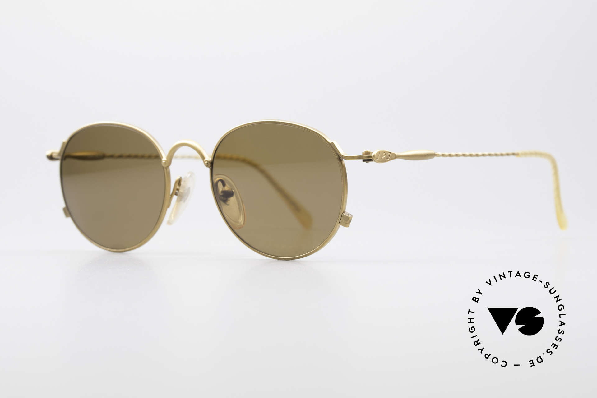 Jean Paul Gaultier 55-2172 Vintage Round JPG Sunglasses, matt gold JPG frame in high-end quality; vertu, Made for Men and Women