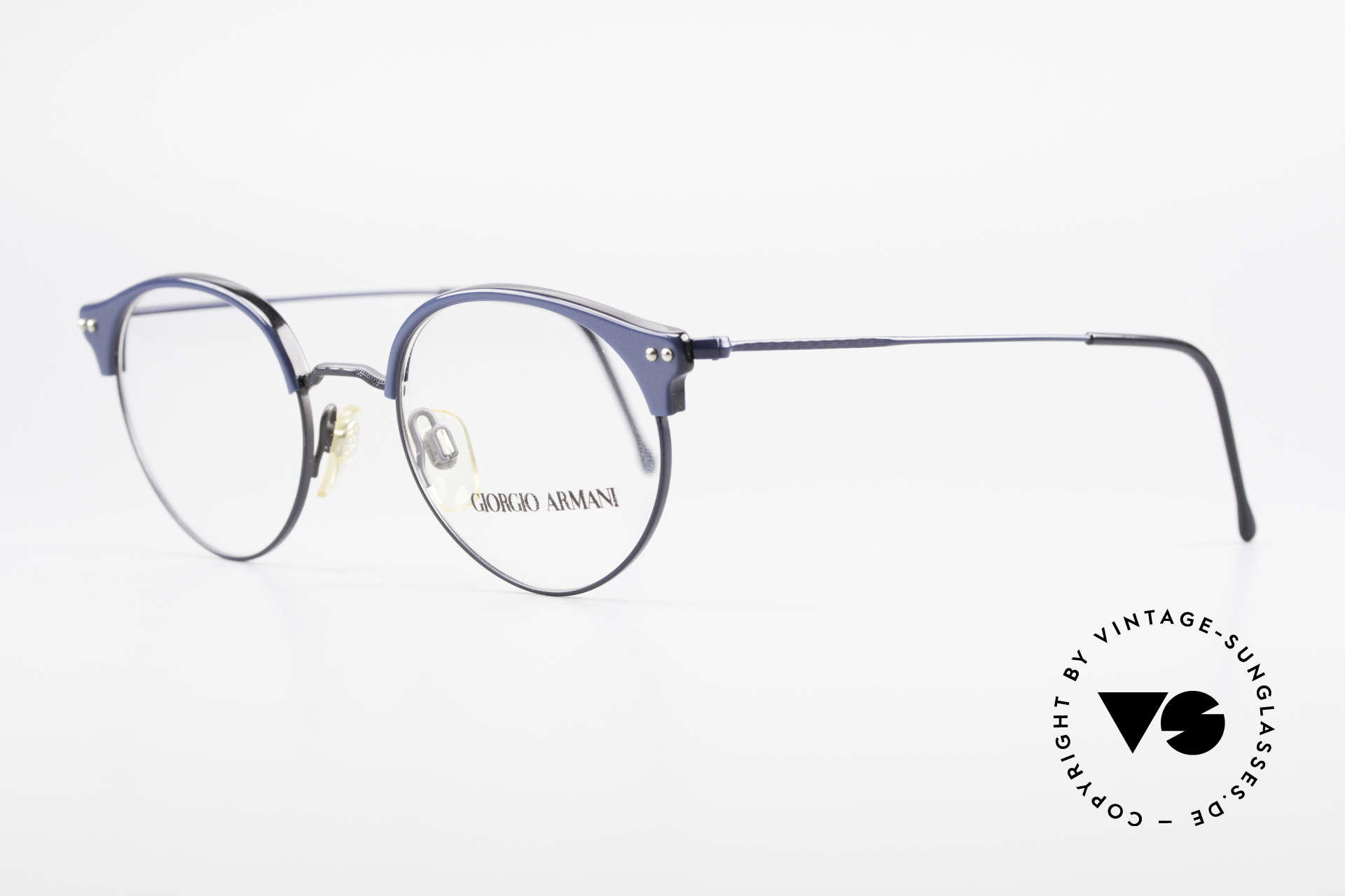 Giorgio Armani 377 90's Panto Style Eyeglasses, very interesting frame finish in deep-blue metallic, Made for Men and Women