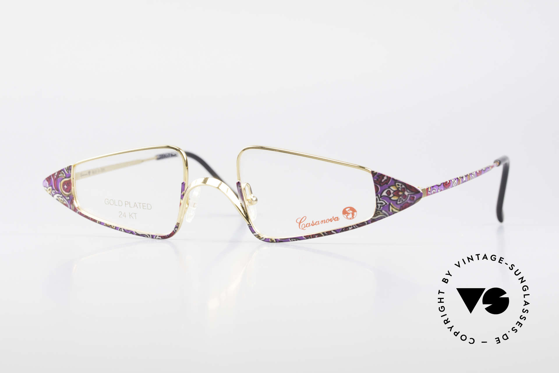 Casanova FC15 24kt Gold Plated Reading Specs, glamorous Casanova eyeglass-frame from around 1985, Made for Women