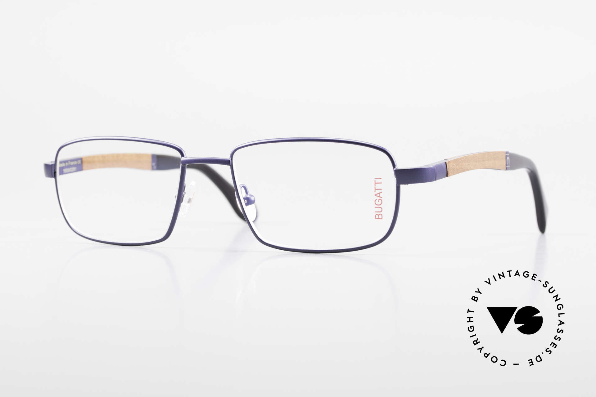 Bugatti 548 Pure Wood Frame Blue Navy M, BUGATTI vintage eyeglasses of incredible top-quality, Made for Men