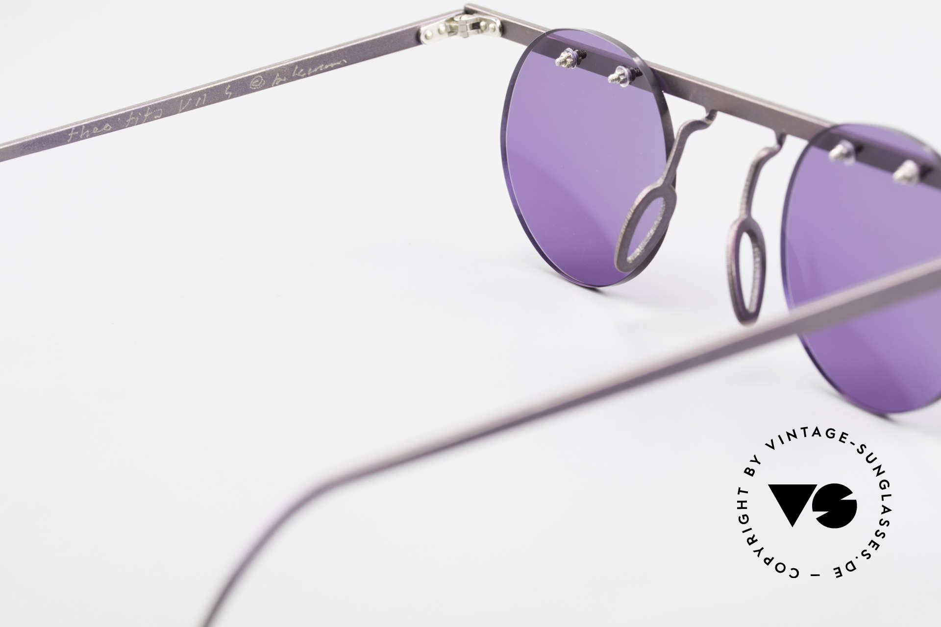 Theo Belgium Tita VII 5 Vintage Titanium Sunglasses, purple sun lenses could be replaced with optical lenses, Made for Men and Women