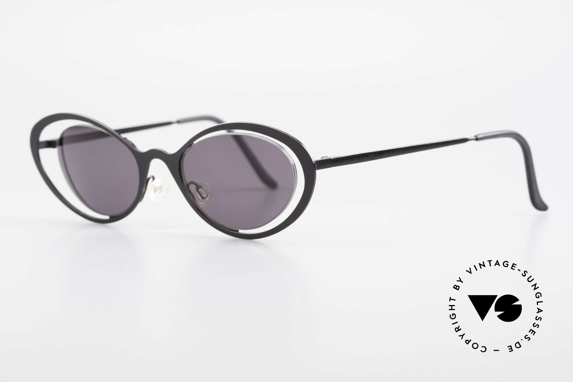 Theo Belgium LuLu Rimless Cateye Sunglasses 90s, lenses are fixed with a nylor thread (Cat's eye style), Made for Women