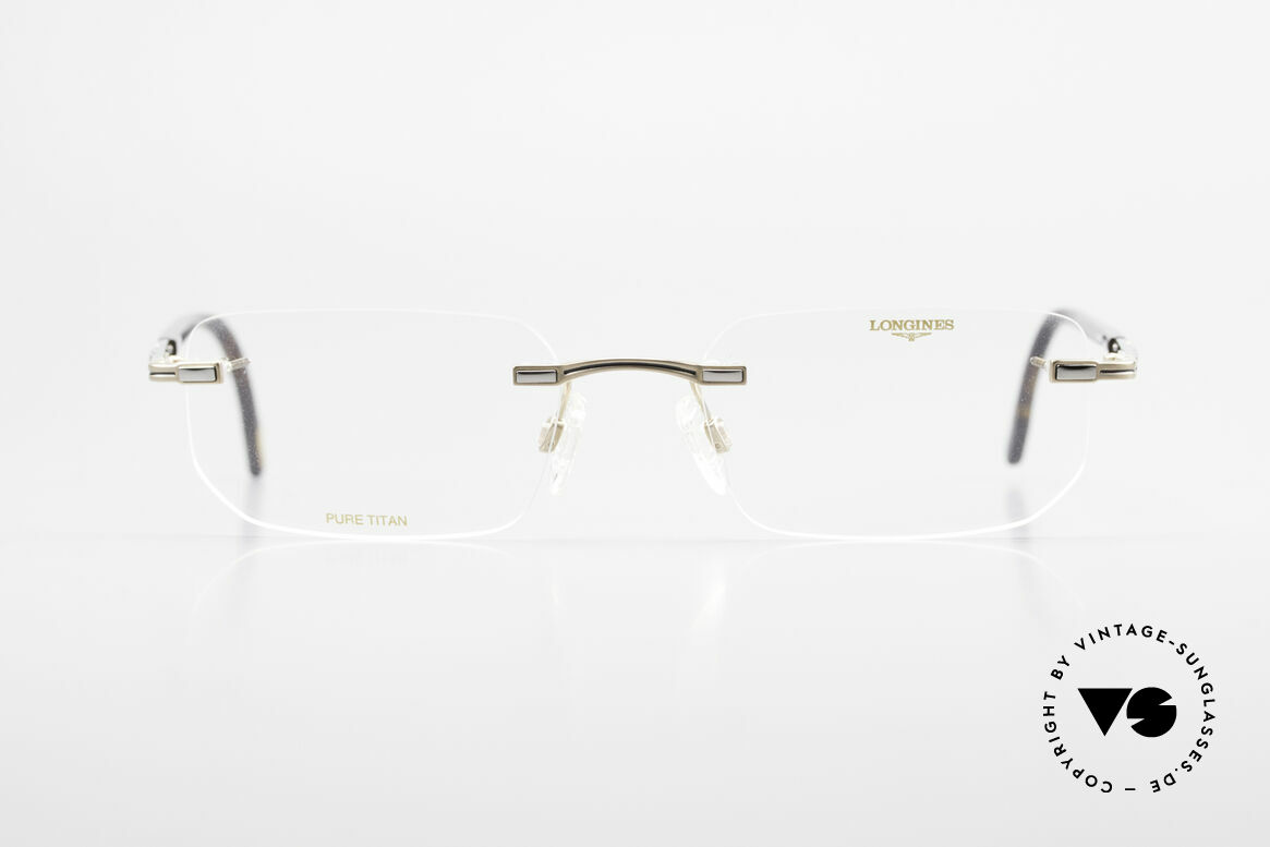 Longines 4238 90's Rimless Glasses Pure Titan, full frame shows with many small quality features, Made for Men