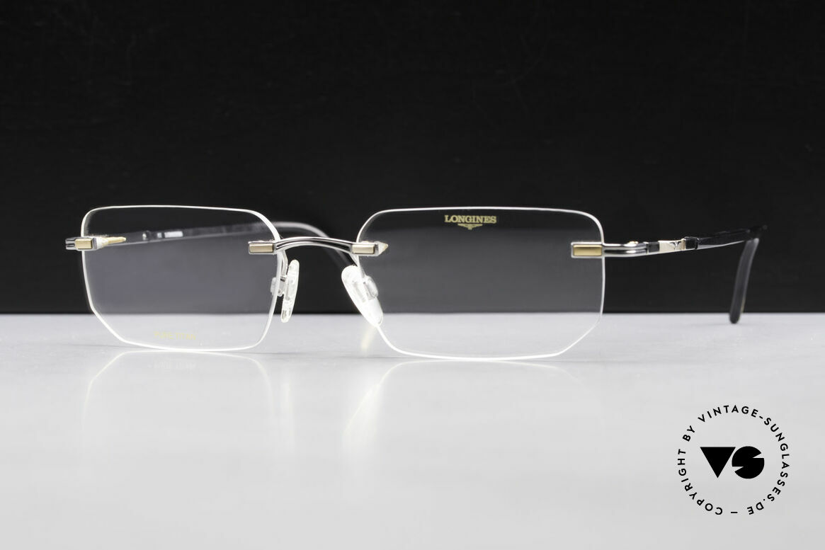 Longines 4238 Rimless 90's Eyeglasses Men, Longines logo, the winged hourglass, on the temples, Made for Men