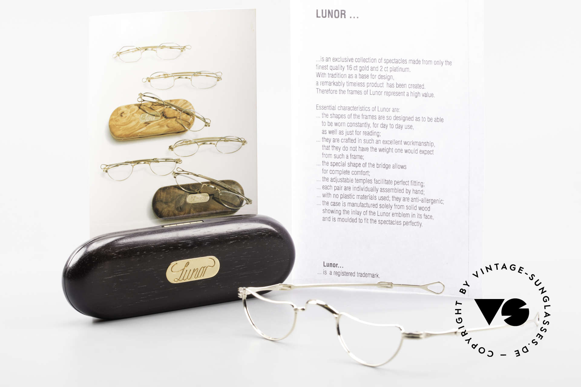 Lunor Goldbrille Solid Gold Glasses 16ct Frame, Size: extra small, Made for Men and Women