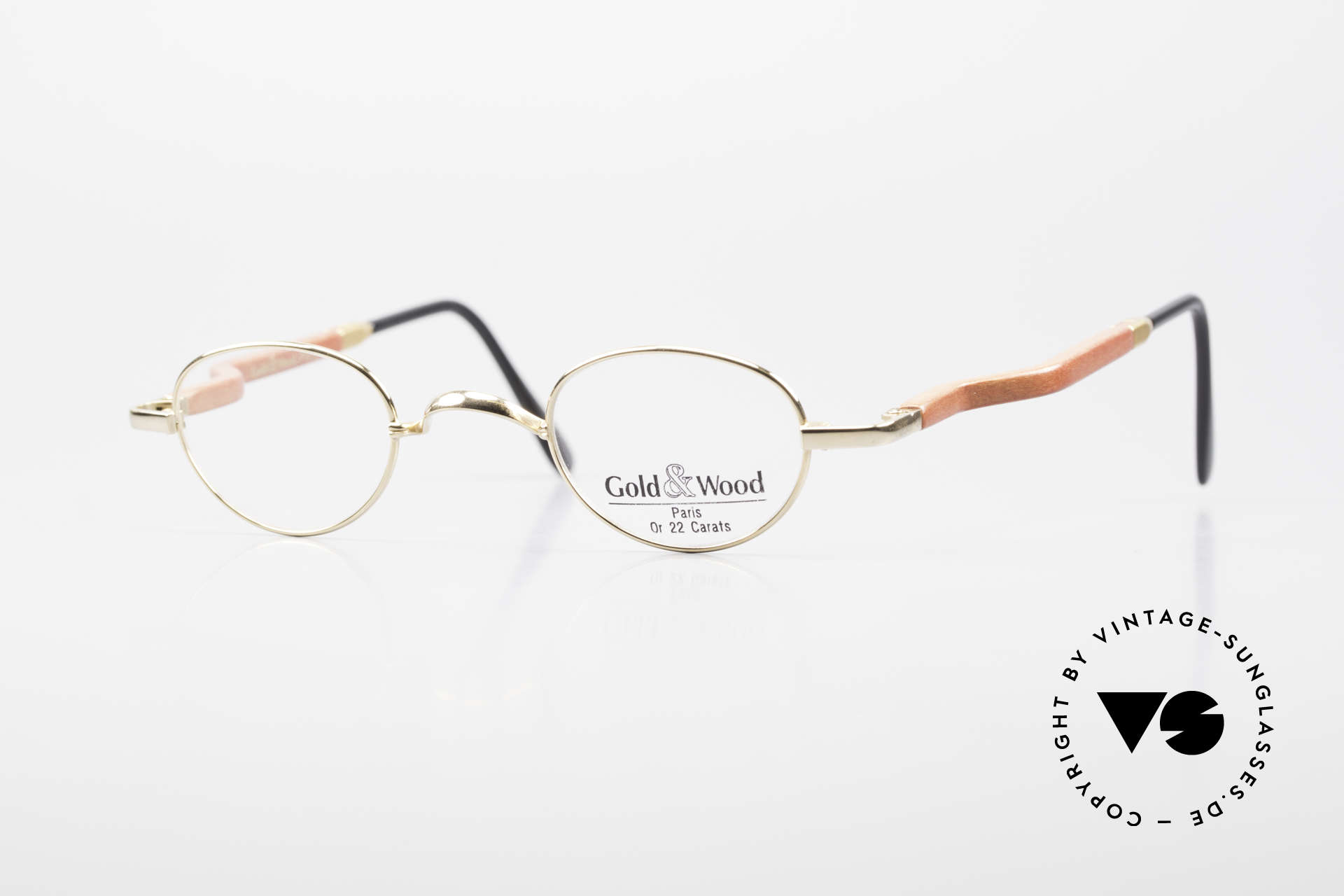 Gold & Wood 326 Wood Frame 22ct Gold Plated, Gold & Wood Paris glasses, 326-53 in size 37-26, Made for Men and Women