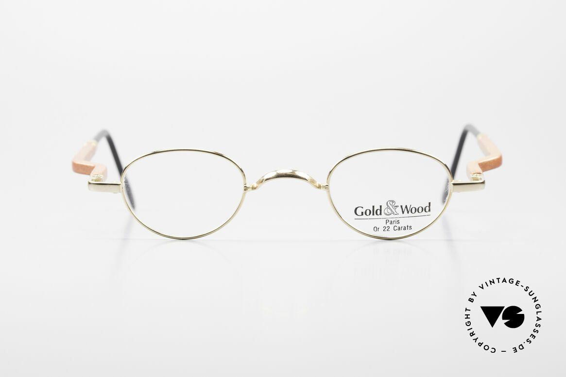 Gold & Wood 326 Wood Frame 22ct Gold Plated, oval 90's wooden eyeglasses, 22ct GOLD-PLATED, Made for Men and Women