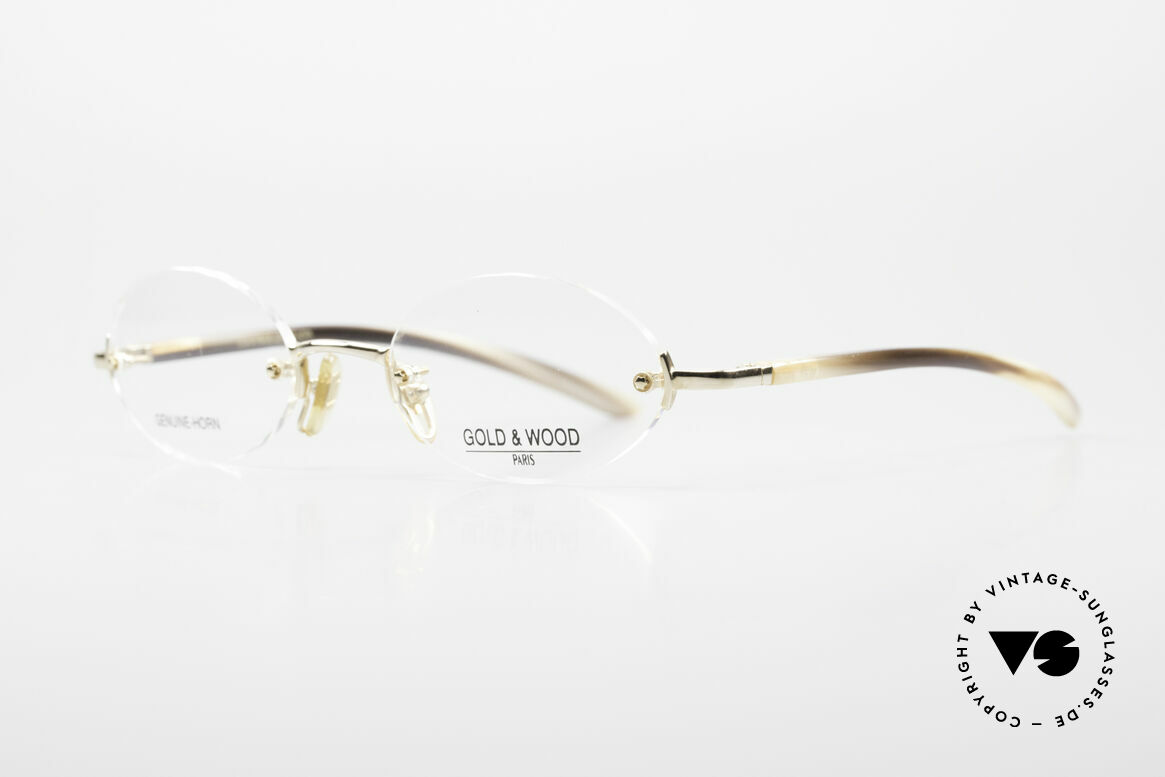 Gold & Wood 331 Rimless Genuine Horn Glasses, classic unisex model with flexible spring hinges, Made for Men and Women