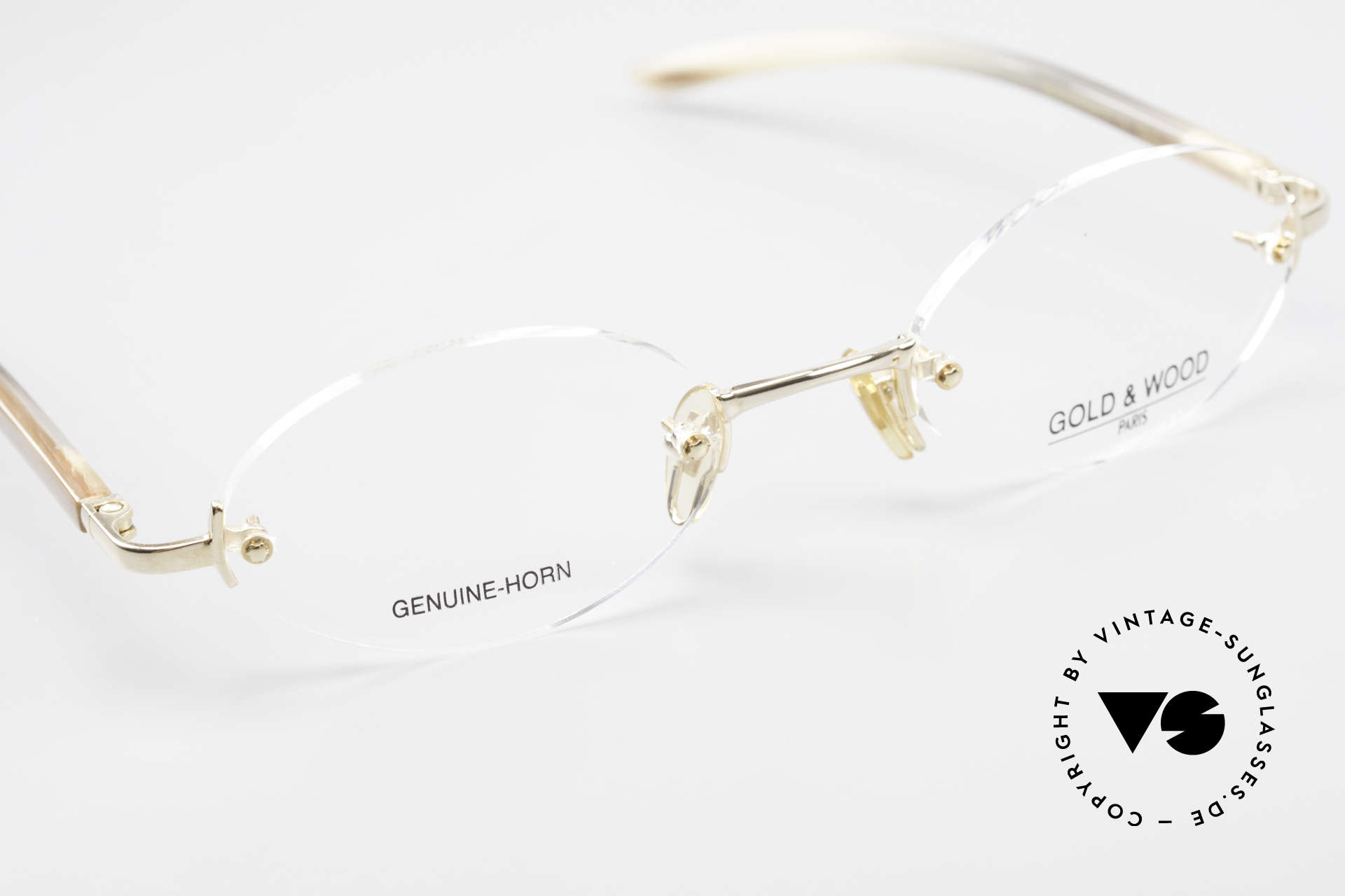Gold & Wood 331 Rimless Genuine Horn Glasses, NO RETRO, but a precious old vintage ORIGINAL, Made for Men and Women