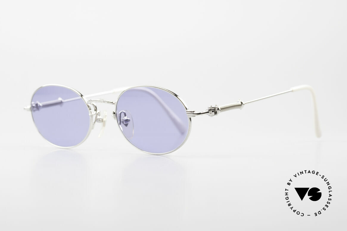 Jean Paul Gaultier 55-6101 Oval Designer Sunglasses 90's, with solid blue sun lenses for 100% UV protection, Made for Men and Women