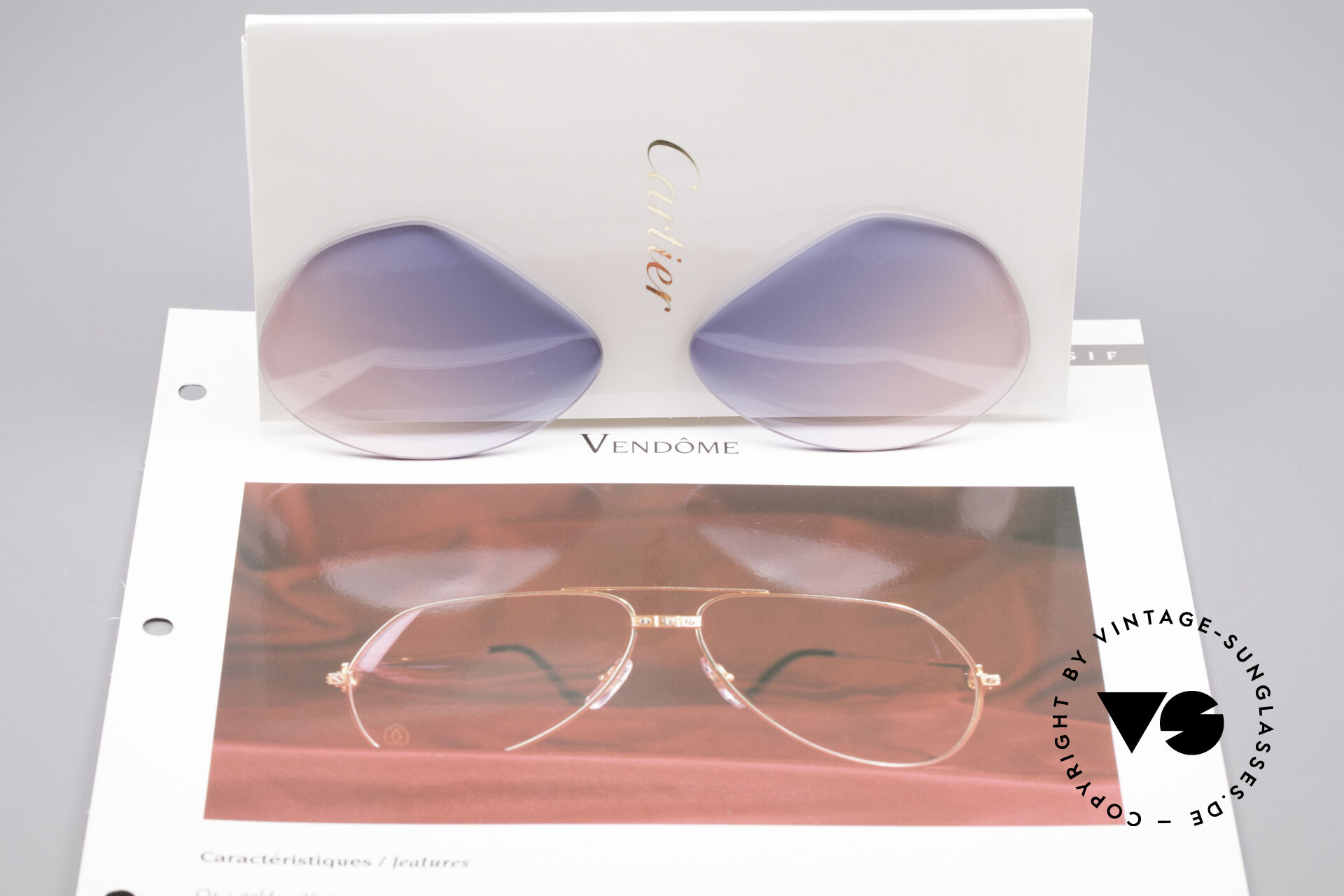 Sunglasses Cartier Vendome Lenses L Sun Lenses Blue Pink Gradient