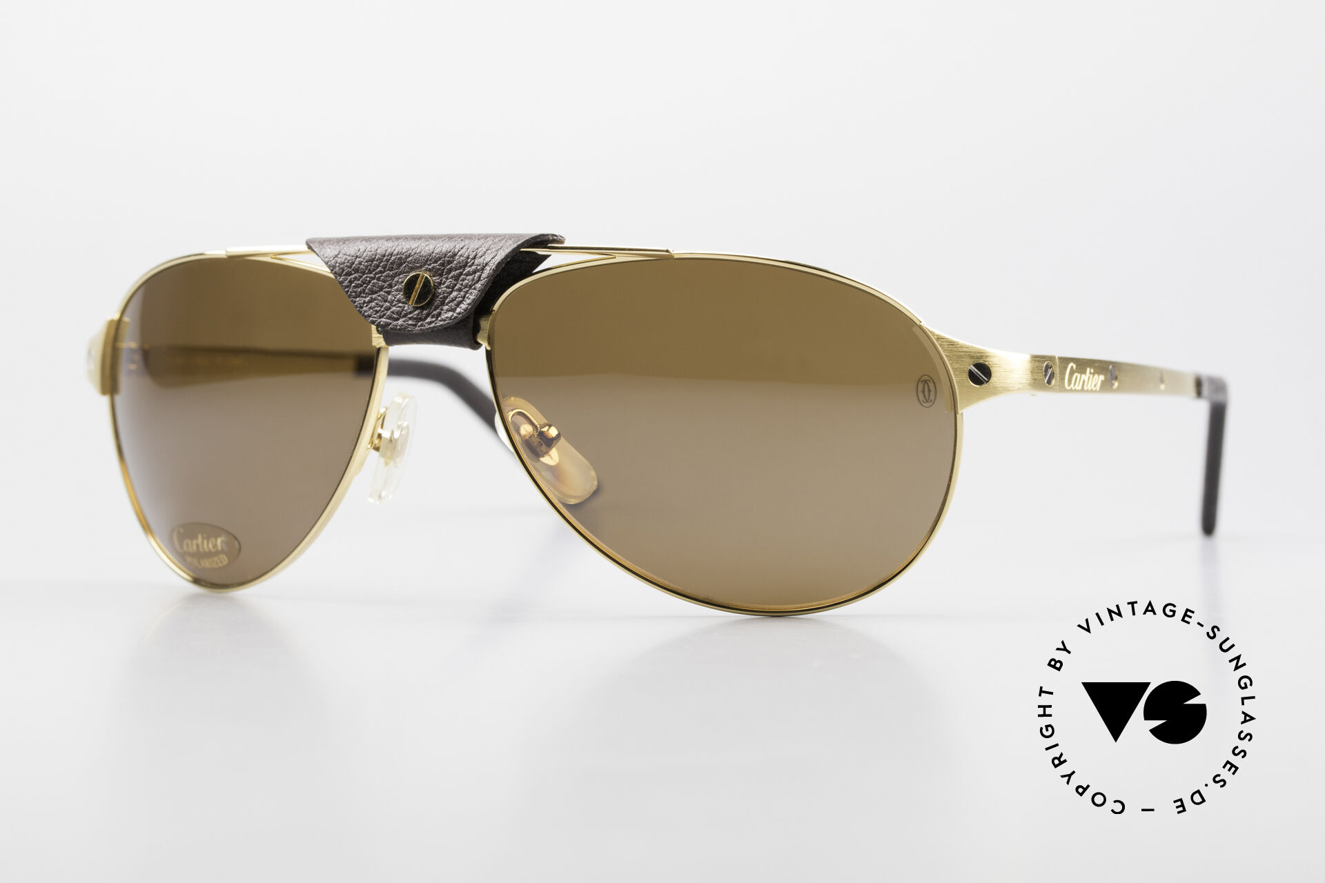 Sunglasses Cartier Santos Dumont Pilot Shades Leather Bridge