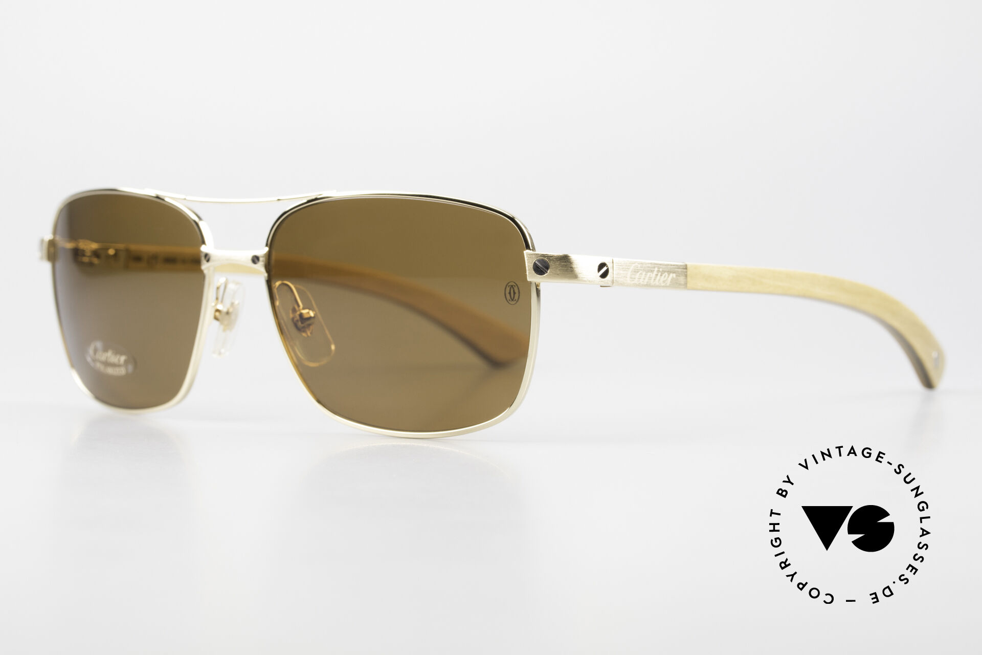 Sunglasses Cartier Santos De Cartier Wood Frame Pilot Polarized