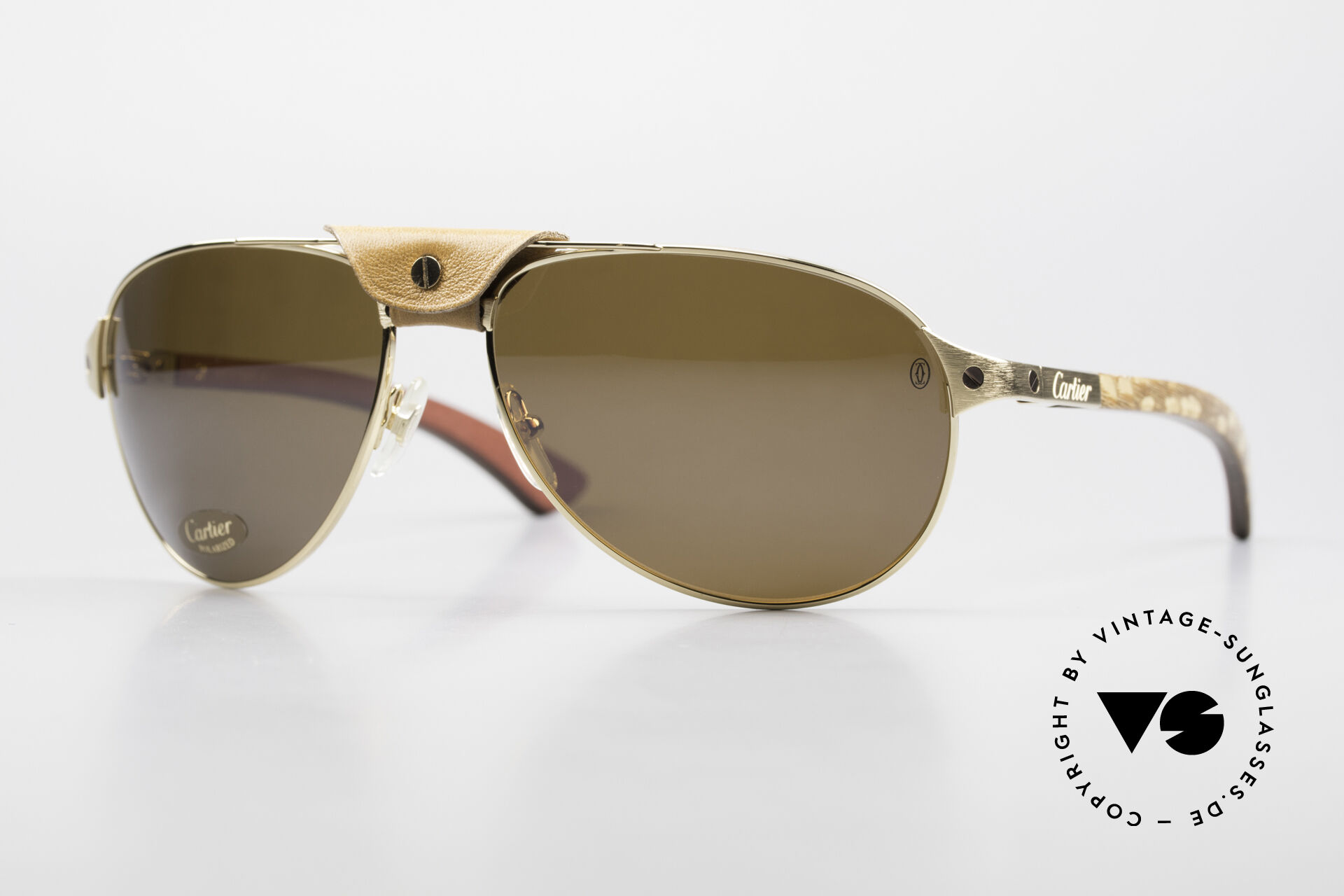 Sunglasses Cartier Santos Dumont Polarized Wood And Leather