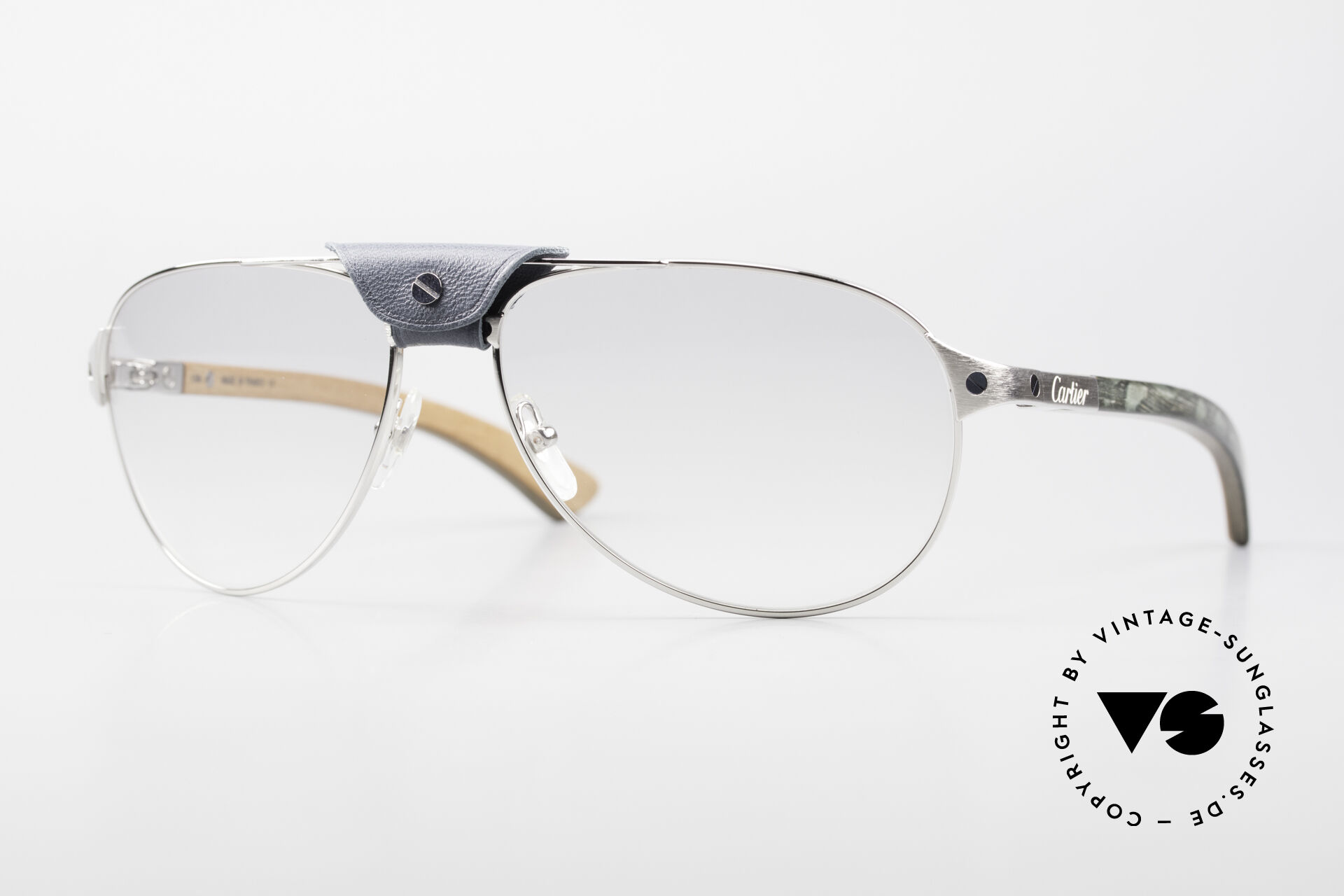 Sunglasses Cartier Santos Dumont Wood Frame Leather Bridge