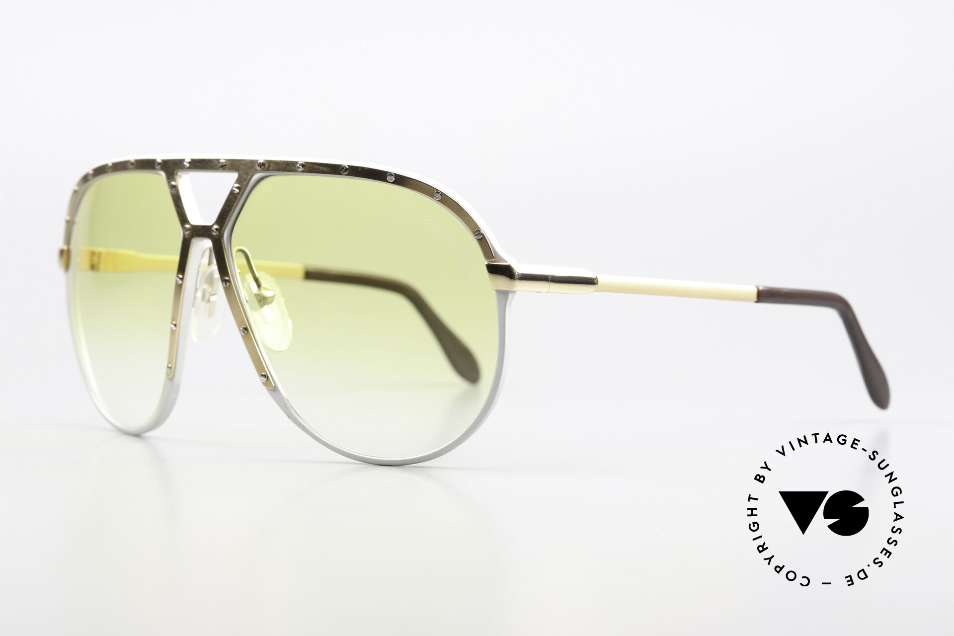 Alpina M1 Gold Bolt Green Gradient Lens Rare Vintage Sunglasses VINTAGE ALPINA SUNGLASSES M1 GOLD & SILVER 80s PRISTINE  main image 2