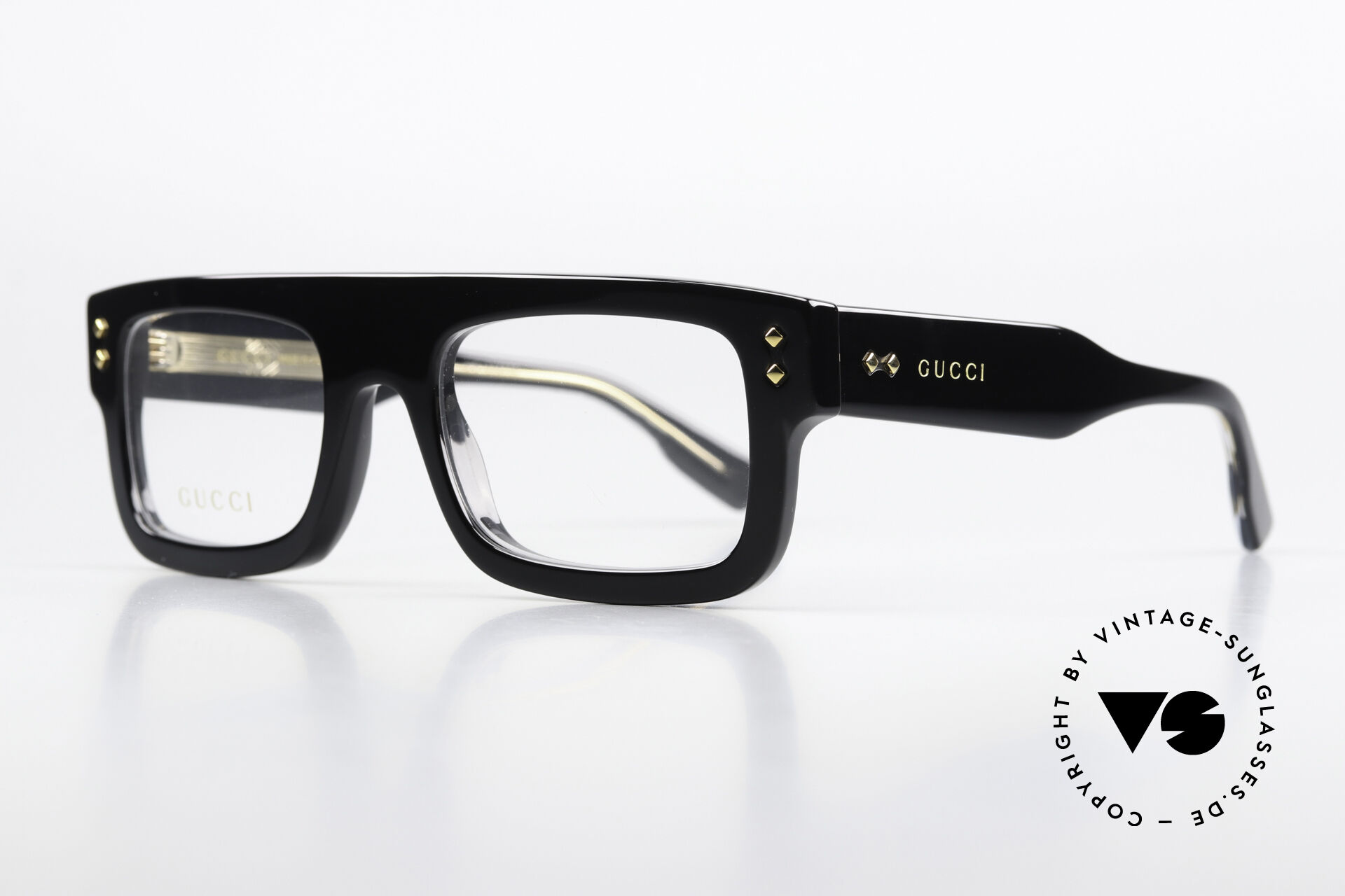 Glasses Gucci GG1085O Thick Black Frame Gold Logo display picture 1