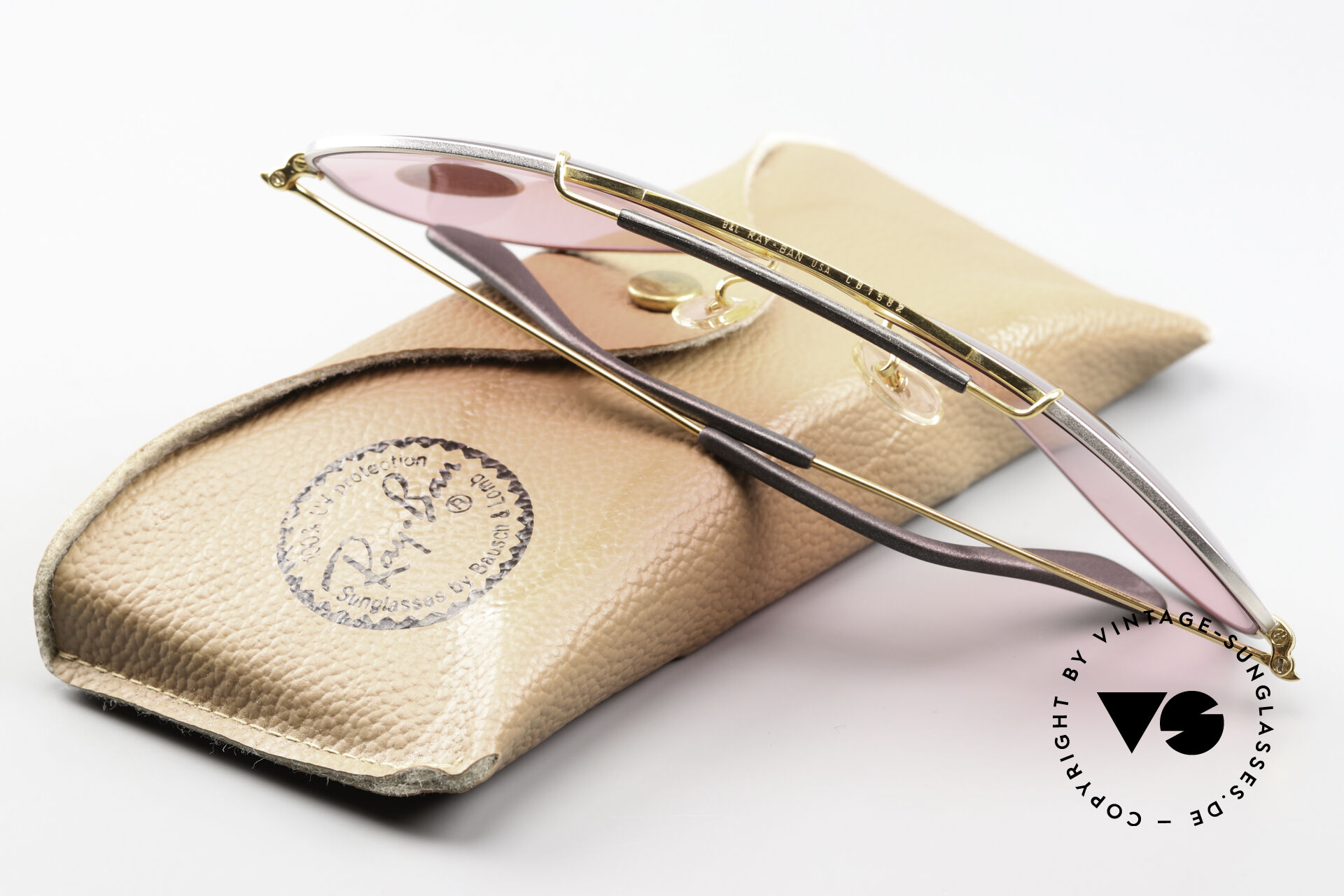 Vintage 1993 Ray-Ban Leather Aviators With Pink Lenses - Bausch and Lomb w/ Case Ray-ban Wings | Pink Single Lense | Bausch & Lomb | Mint  main image 2
