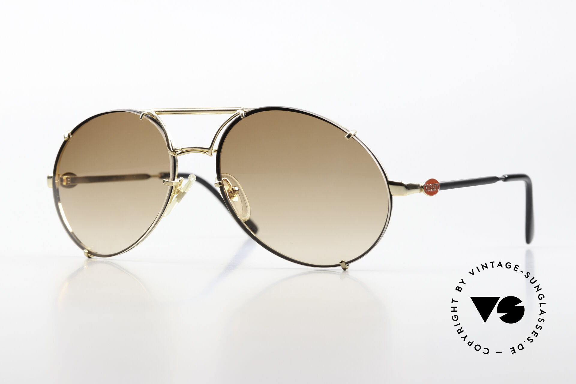 Bugatti Gold Frame Rose-Tint Round Sunglasses Sunglasses Bugatti 65359 80 main image 2