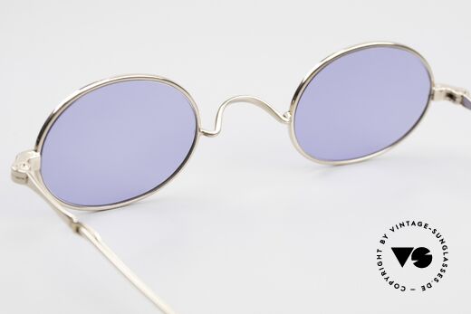 Lunor I 10 Telescopic Oval Sunglasses Slide Temple, 22kt GOLD-PLATED frame with blue sun lenses (100% UV), Made for Men and Women