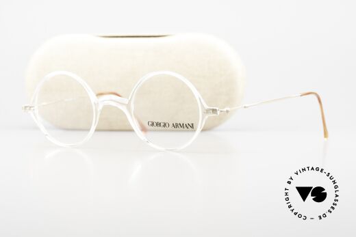 Giorgio Armani 365 Round Glasses Crystal 90's, the demo lenses can be replaced with optical lenses, Made for Men and Women