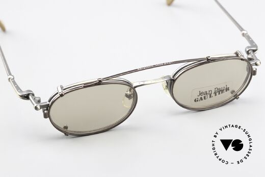 Jean Paul Gaultier 55-0012 Vintage Frame With Clip On, metal frame can be glazed with optical (sun) lenses, Made for Men and Women