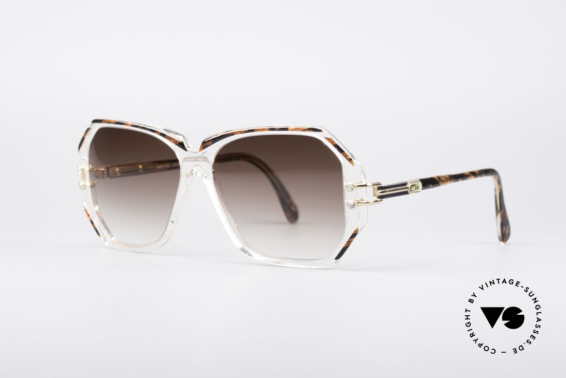 Cazal 169 Vintage Designer Shades, crystal clear frame with root-wood coloured rims, Made for Women