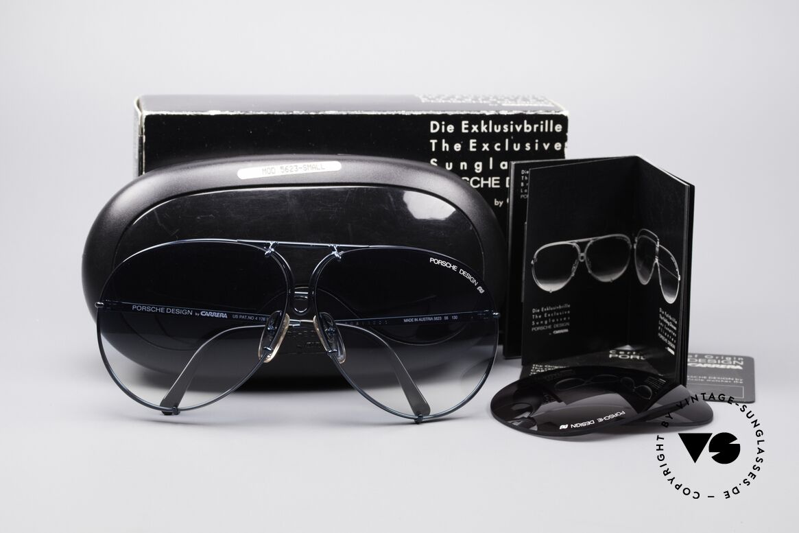 Porsche 5623 Rare 80's Aviator Sunglasses, with very rare interchangeable lenses in blue-gradient, Made for Men and Women