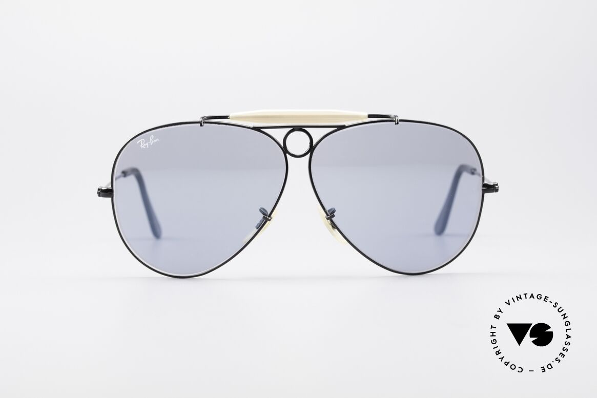 Ray Ban Shooter Black USA Frame Blue Lenses, old classic Ray Ban B&L sunglasses in 62/14 mm size, Made for Men