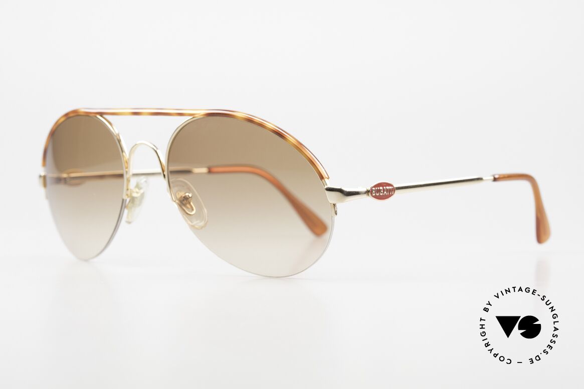 Bugatti 64919 90's Semi Rimless Sunglasses, gold-plated with tortoise appliqué and red B-logos, Made for Men