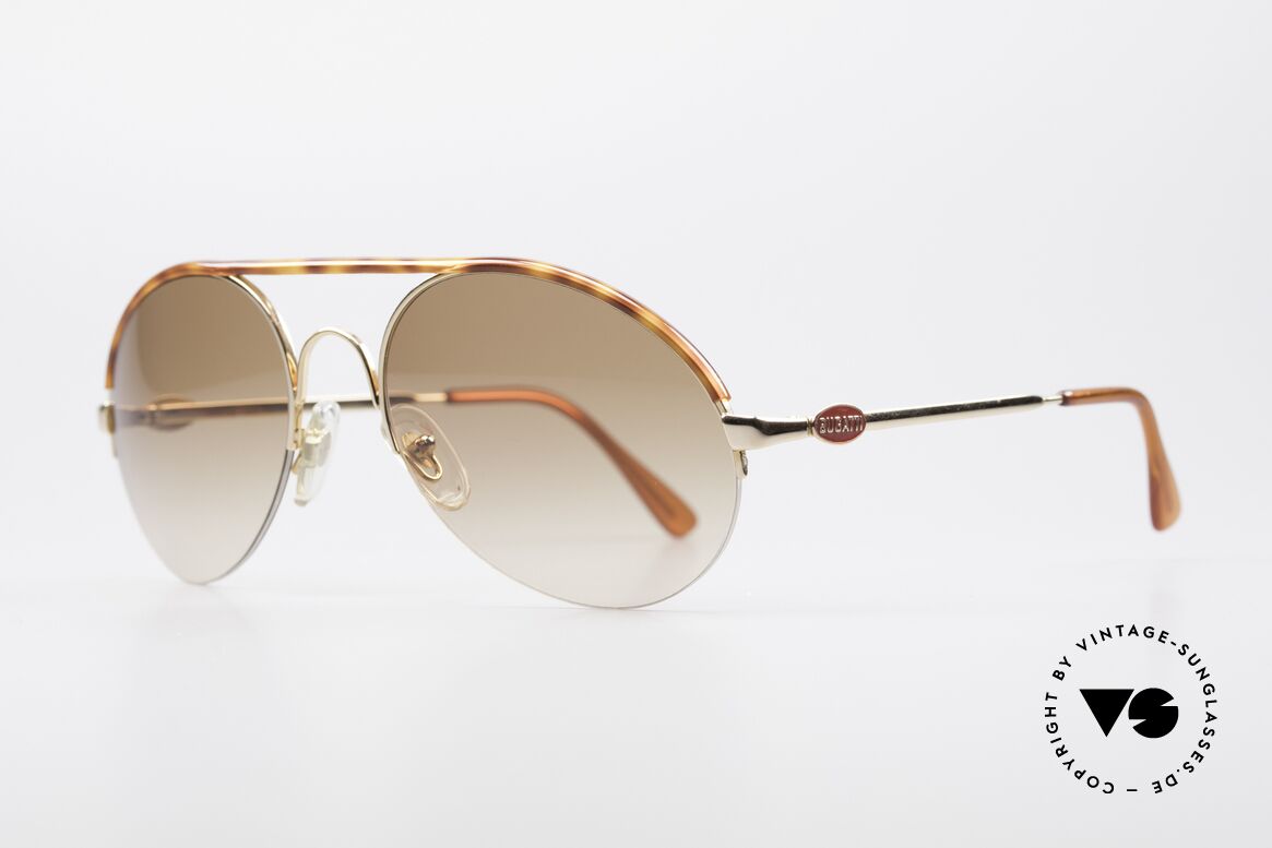 Bugatti 64919 90's Semi Rimless Sunglasses, gold-plated with tortoise appliqué and red B-logos, Made for Men