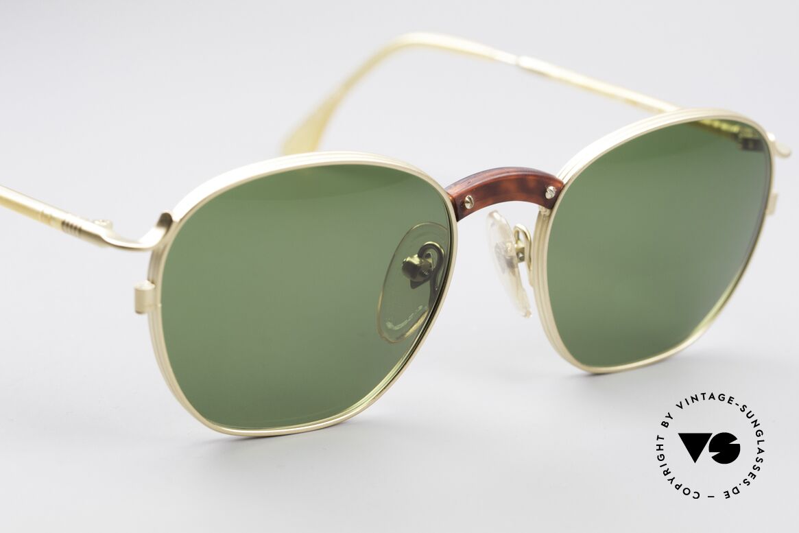 Jean Paul Gaultier 55-1271 Gold Plated 90s Sunglasses, a classic design with grass green sun lenses, Made for Men and Women