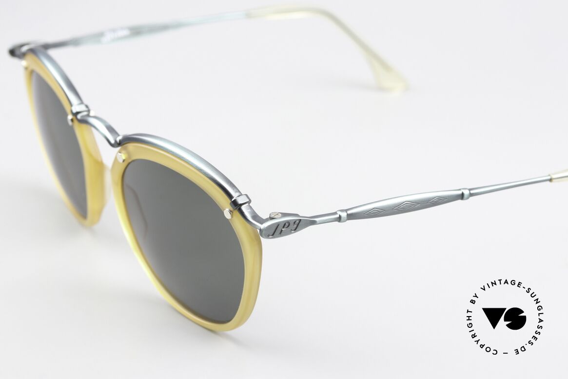 Jean Paul Gaultier 56-1273 Panto Style Sunglasses 90's, smoke green metal frame & honey colored rings, Made for Men and Women