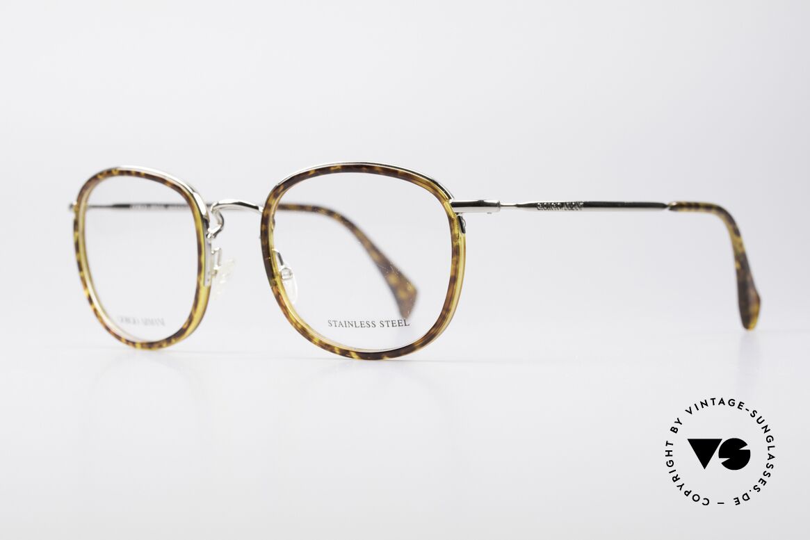 Giorgio Armani 863 Square Panto Eyeglass-Frame, a combination of amber and silver (stainless steel), Made for Men