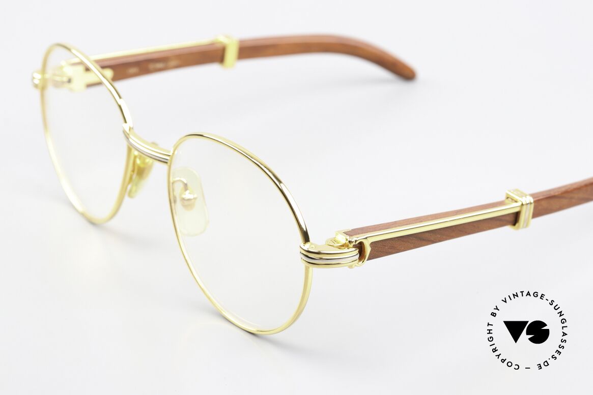 Cartier Bagatelle Bubinga Precious Wood Frame, roundish 22kt GOLD-PLATED frame with spring hinges, Made for Men and Women