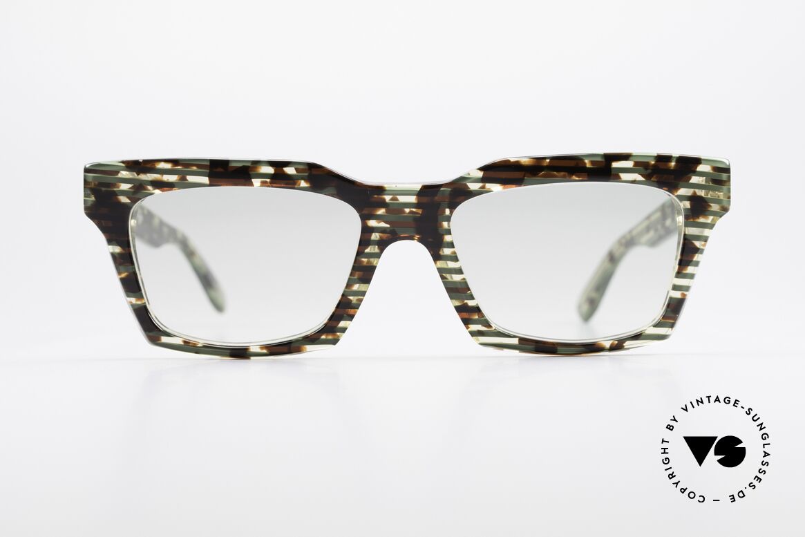 Alain Mikli 710 / 825 Extraordinary 80's Frame, spectacular pattern: green striped and brown mosaic, Made for Men and Women