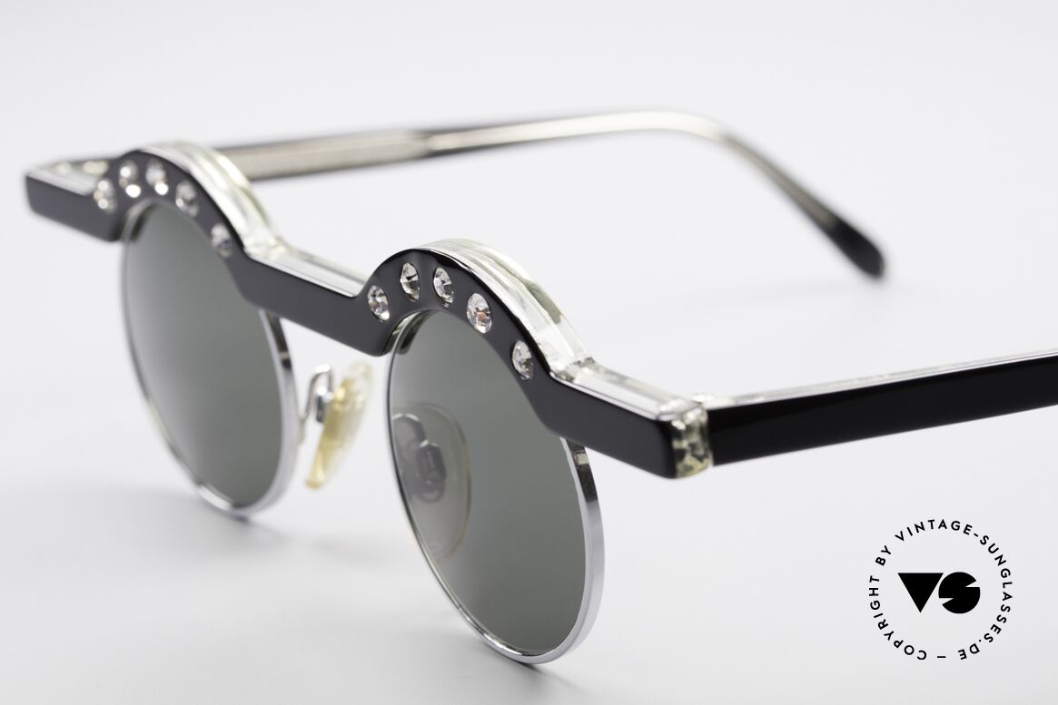 Theo Belgium Revoir Rare Round Gem Sunglasses, brilliant round design with ten glittering rhinestones, Made for Women