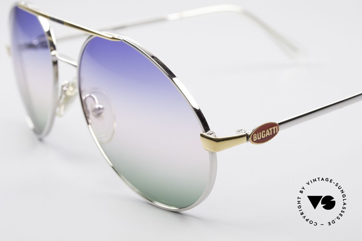 Bugatti 65982 Rare Vintage 80's Sunglasses, silver finish with tricolored gradient lenses!, Made for Men