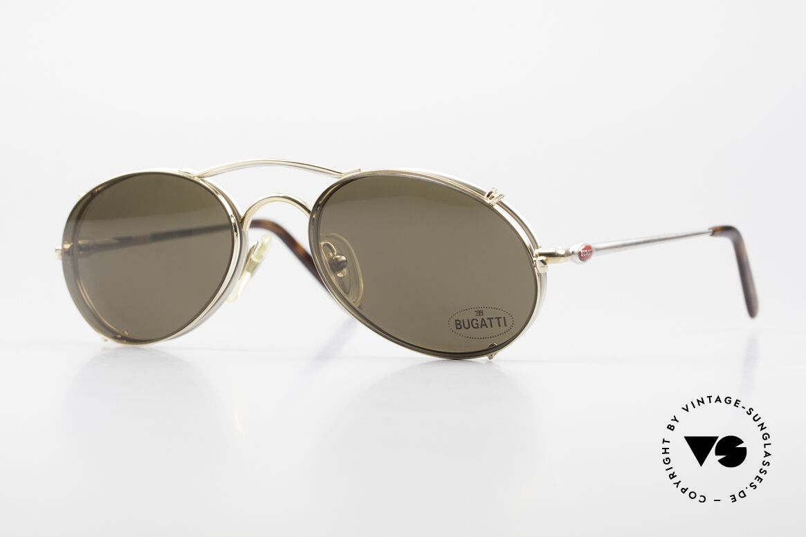 Bugatti 23439 Vintage Glasses With Clip On, very elegant vintage Bugatti designer eyeglasses, Made for Men