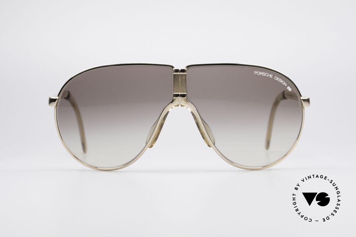 Porsche 5622 Rare 80's Folding Sunglasses, golden foldable frame + brown-gradient lenses; a classic, Made for Men