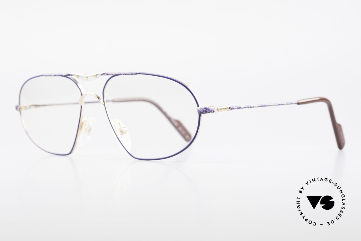 Alpina M1F755 Old Classic Men's Eyeglasses, gold-plated men's frame with a striking blue pattern, Made for Men
