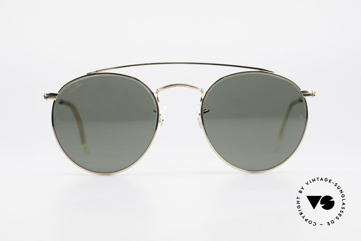 Ray Ban Round Metal 49 Brace Brace Panto Sunglasses USA, round 1980's Ray-Ban Bausch&Lomb vintage shades, Made for Men and Women