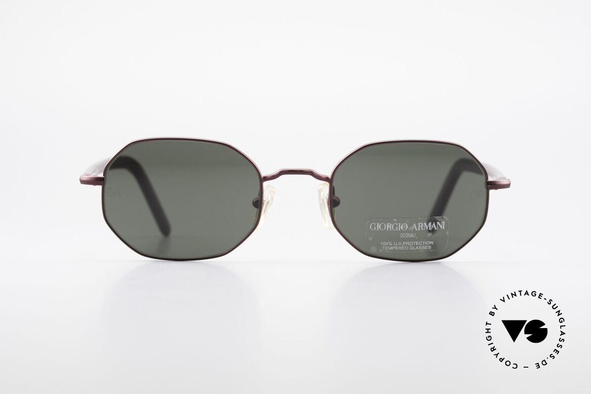 Giorgio Armani 664 Octagonal Vintage Sunglasses, octagonal metal frame, TOP quality, ruby-colored, Made for Men and Women